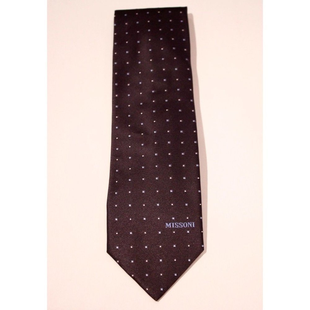 MISSONI ITALY Navy Dotted Print  DRESS TIE Cravatte 100% SILK Logo BRANDED